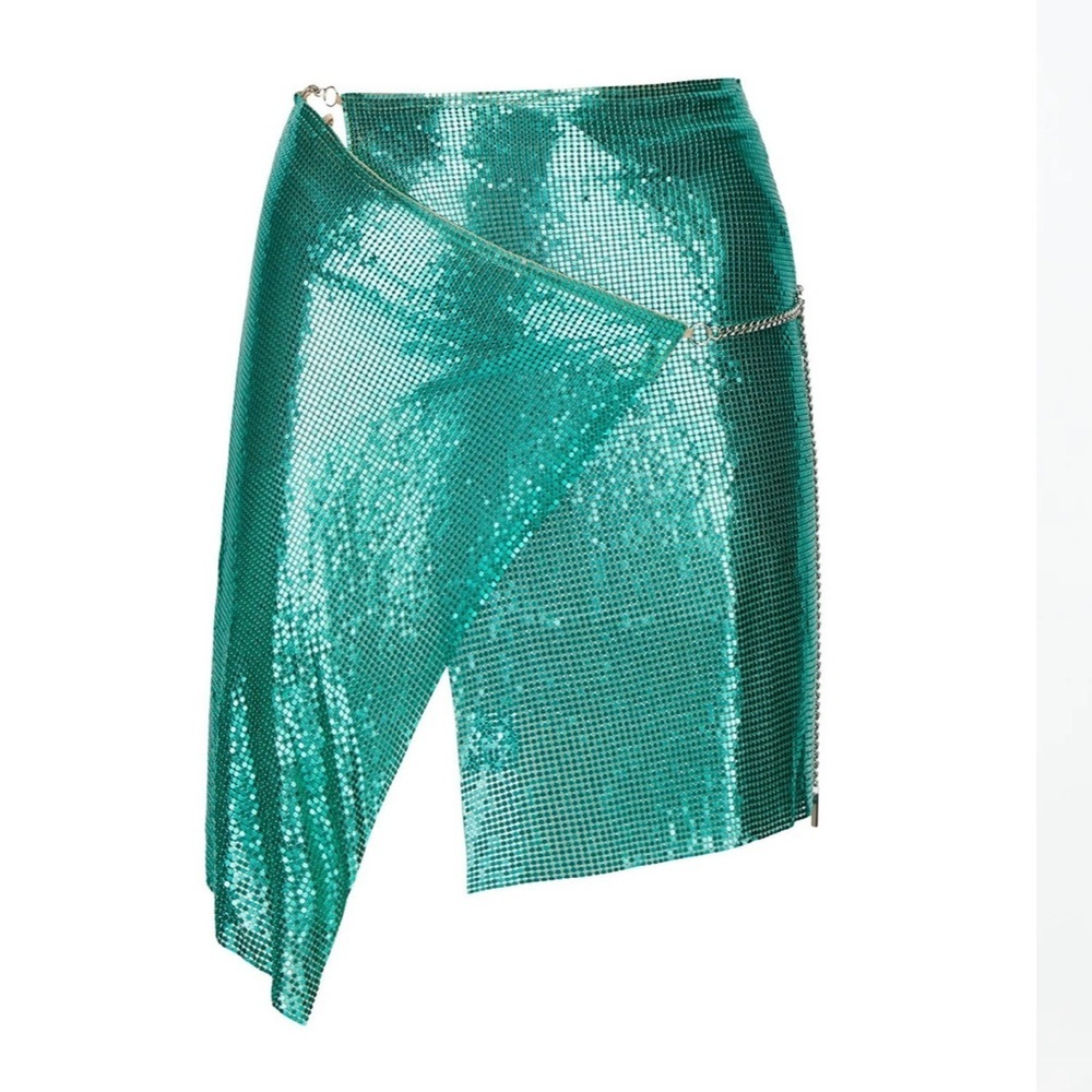 POSTER GIRL WINONA WRAP SKIRT LAGUNA Asymmetrical Teal metal chainmail M